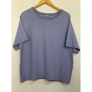 L.L.Bean Women's 2X Plus Size Striped T Shirt 100% Cotton Purple White Crewneck